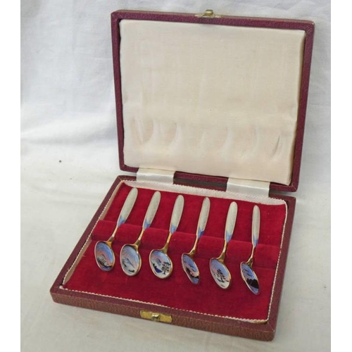 580 - SET OF 6 SILVER GILT ENAMELLED SPOONS MARKED STERLING 925