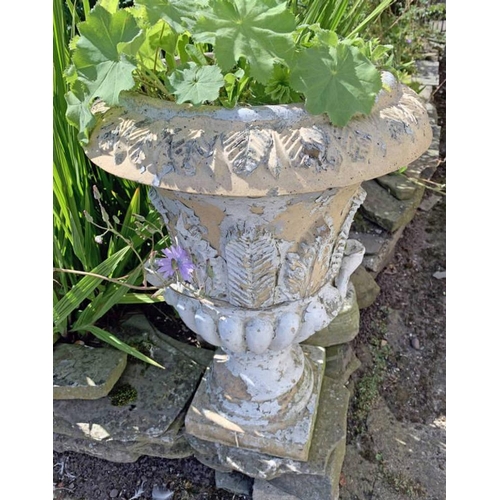 6089 - PAINTED GARDEN URN ON PLINTH BASE  100 CM TALL