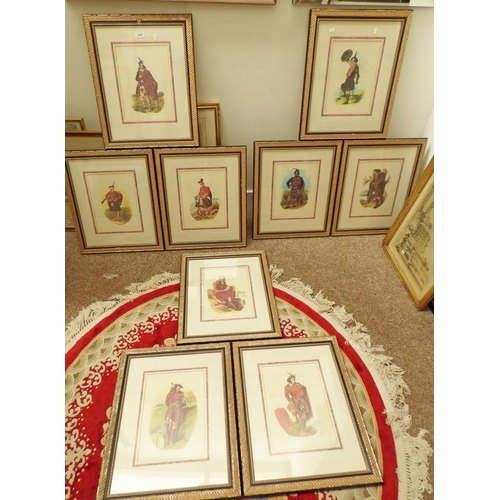 1497 - SET OF 9 FRAMED PRINTS OF 18TH CENTURY HIGHLAND SOLDIERS