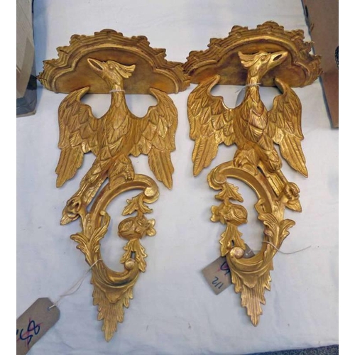 1080 - PAIR OF GILT PAINTED PHOENIX WALL SCONCES, 45CM LONG