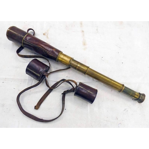 1095 - 4 DRAW BRASS AND LEATHER TELESCOPE BY J. LIZARS LTD, GLASGOW, EDINBURGH