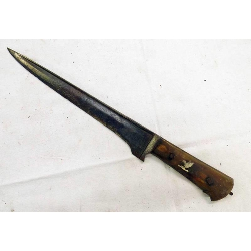 1145 - MIDDLE EASTERN KNIFE WITH 24.3 CM LONG STRAIGHT BLADE WITH HORN GRIPS