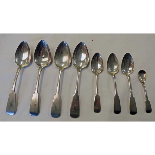 116 - SET OF 4 SCOTTISH PROVINCIAL SILVER FIDDLE PATTERN DESSERT SPOONS BY GEORGE BOOTH ABERDEEN CIRCA 181... 