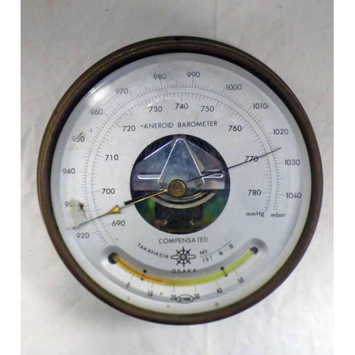 1177 - TAKHASHI OSAKA ANEROID WALL BAROMETER, 15.5CM ACROSS