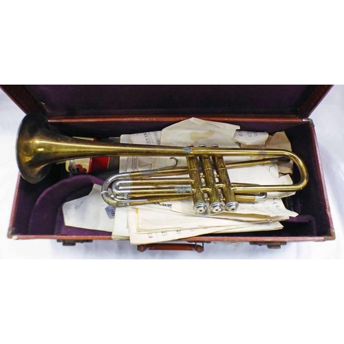 1183 - STUDENT FOREIGN TRUMPET IN CASE WITH MOUTH PIECES, ETC