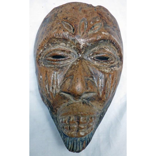 1208 - 19TH CENTURY AFRICAN WOODEN MASK HEIGHT 19 CMS