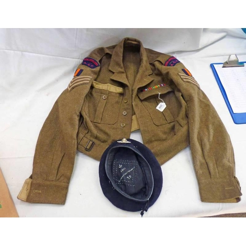 1232 - 1949 BATTLE DRESS BLOUSE B BLOOM LTD 1953 SIZE 18 WITH ROYAL ARTILLERY A.C.F. SHOULDER PATCHES AND A... 