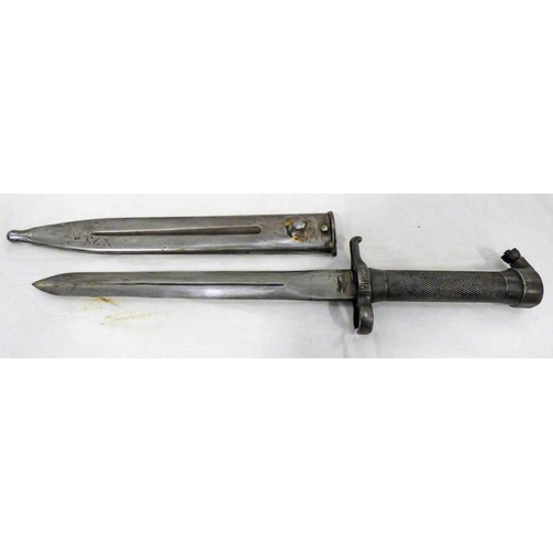 1255 - SWEDISH PATTERN 1896 BAYONET WITH 21.5CM LONG BLADE WITH MARKINGS, METAL GRIP AND METAL SCABBARD