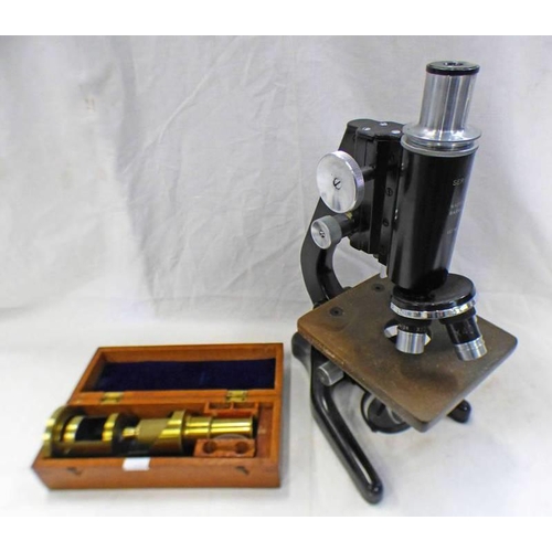 1272 - WATSON BARNET SERVICE MICROSCOPE 137745 AND A SMALL TRAVEL MICROSCOPE IN A FITTED WOODEN CASE