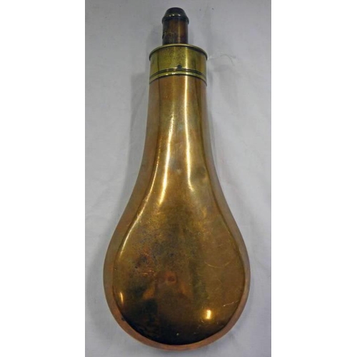 1277 - 19TH CENTURY SHOT FLASK WITH BRASS GRADUATED NOZZLE, 20CM LONG