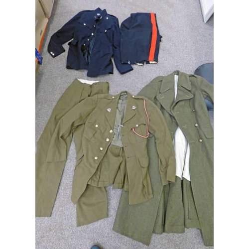 1288 - 1952 BRITISH MILITARY 1941 PATTERN GREAT COAT, TUNIC AND TROUSERS (NO LABEL) WITH ROYAL MILITARY POL... 