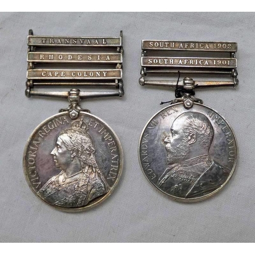 1303 - PAIR OF MEDALS TO LIEUTENANT A G LINDSAY TO INCLUDE A QUEENS SOUTH AFRICA MEDAL WITH TRANSVAAL, RHOD... 