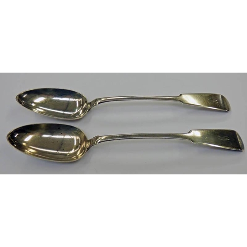 131 - PAIR OF SCOTTISH PROVINCIAL SILVER FIDDLE PATTERN SERVING SPOONS BY GEORGE BOOTH ABERDEEN CIRCA 1815