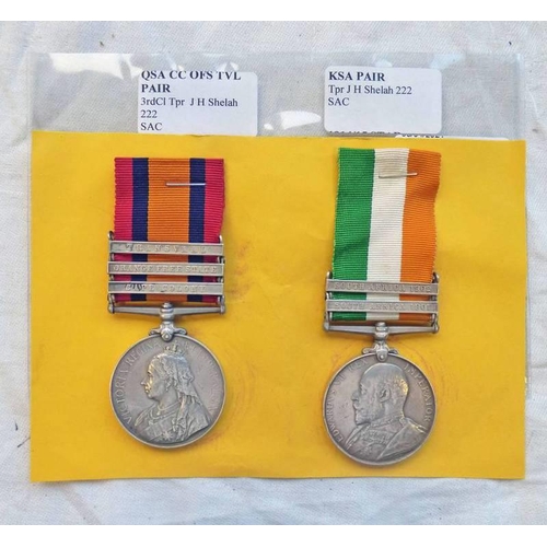 1319 - MEDAL PAIR TO TROOPER J.H. SHELAH, SOUTH AFRICA CONSTABULARY CONSISTING OF QUEENS SOUTH AFRICA MEDAL... 