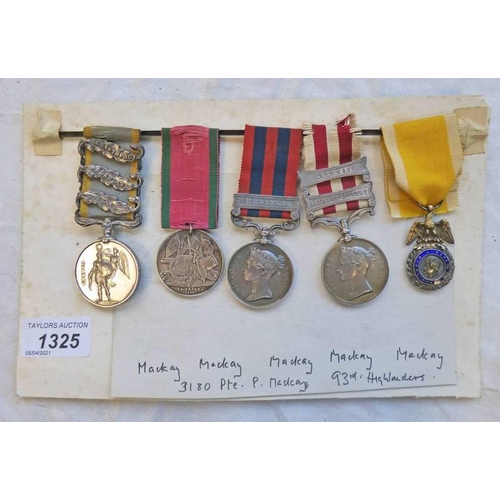 1325 - A POSSIBLE EARLY 1880'S REPLACEMENT / DUPLICATE GROUP OF 5 CRIMEA & INDIA CAMPAIGN MEDALS TO PRIVATE... 