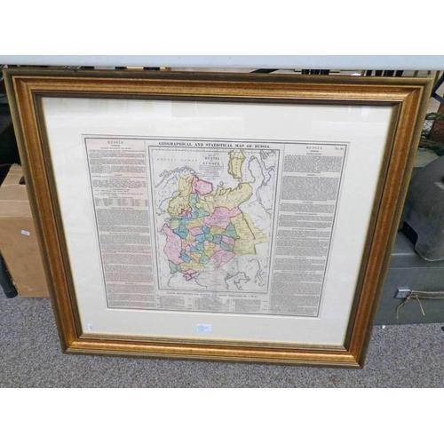 1330A - GILT FRAMED GEOGRAPHICAL & STATISTICAL MAP OF RUSSIA AFTER C. GROS, REVISED 1828 - MAP OF RUSSIA IN ... 