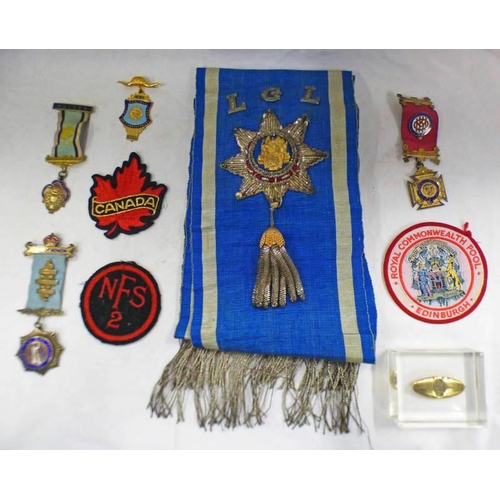 1340 - R.A.A.B.  LODGE NO 8148 MEDALS TO BROTHER J. GREGORY K.O.M., SASH WITH BULLION DECORATION ETC