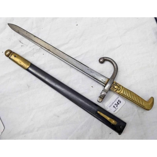 1345 - OFFICERS 1870 PATTERN PARAGUAY BAYONET BY ALEX COPPEL WITH 28.4CM LONG BLADE, BRASS GRIP MARKED 'B13... 