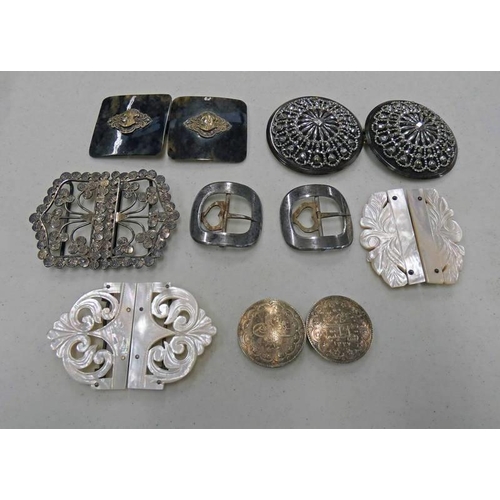 156 - SELECTION OF WHITE METAL, MOTHER OF PEARL & CUT STEEL BELT BUCKLES