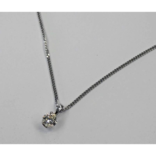 159 - 18CT WHITE GOLD DIAMOND SINGLE STONE PENDANT ON 18CT GOLD CHAIN, THE DIAMOND APPROX 0.55 CARATS