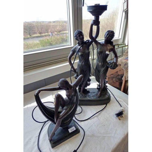 1650 - TWO METAL FIGURAL TABLE LAMPS, ONE IN THE FORM OF ART DECO DANCER, 36CM AND 64CM TALL