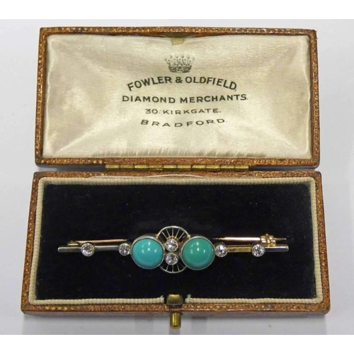 193 - EARLY 20TH CENTURY TURQUOISE & DIAMOND SET BAR BROOCH