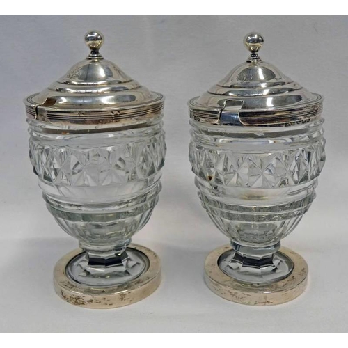 200 - PAIR GEORGE III SILVER MOUNTED CONSERVE POTS, LONDON 1805 - 13.5 CM TALL