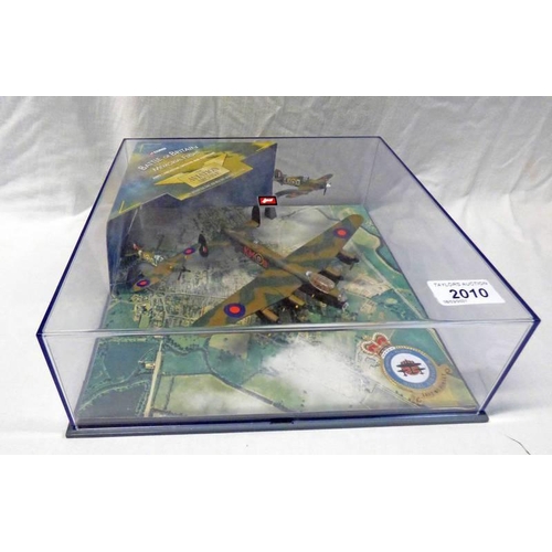 2010 - CORGI 49501 - BATTLE OF BRITAIN MEMORIAL FLIGHT AVRO LANCASTER, SPITFIRE & HURRICANE SET IN PERSPEX ... 