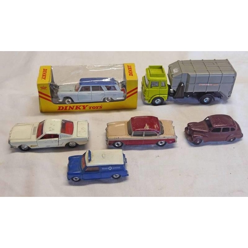 2027 - SELECTION OF PLAYWORN DINKY TOY MODEL VEHICLES INCLUDING AUSTIN DEVON, HUMBER HAWK, FIAT 2300 STATIO... 