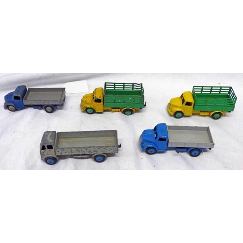 2151 - FIVE PLAYWORN DINKY MODEL VEHICLES INCLUDING 2X 30N/343 - DODGE FARM TRUCK, 25R / 420 - FORWARD CONT... 