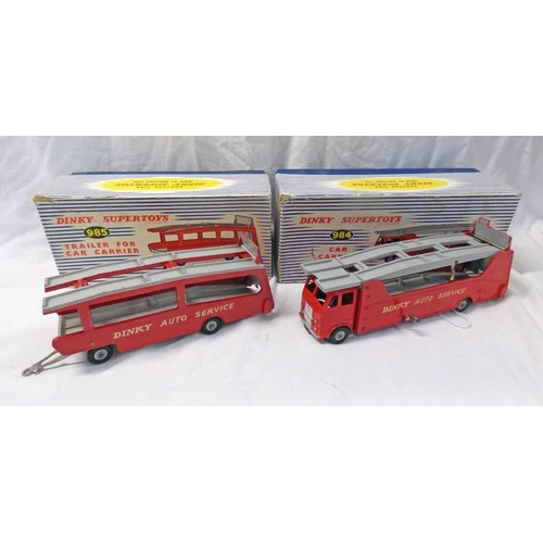 2160 - DINKY TOYS 984 - CAR CARRIER TOGETHER WITH 985 - TRAILER FOR CAR CARRIER. BOTH BOXED