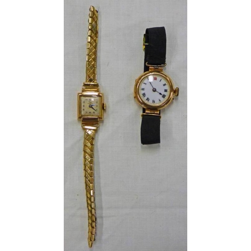 219 - 9CT GOLD LADIES WRISTWATCH & 9CT GOLD LADIES WRISTWATCH ON EXPANDING BRACELET