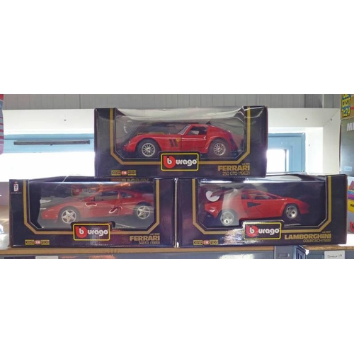 2228 - THREE BURAGO 1:18 SCALE METAL CAR MODELS INCLUDING FERRARI 348TB (1989) TOGETHER WITH LAMBORGHINI CO... 