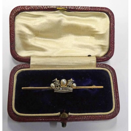 223 - EARLY 20TH CENTURY PEARL & DIAMOND SET CORONET BROOCH