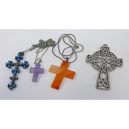 226 - TURQUOISE SET 925 SILVER PENDANT, IONA CROSS PENDANT, IONA CROSS PENDANT, AGATE CROSS PENDANT AND 1 ... 