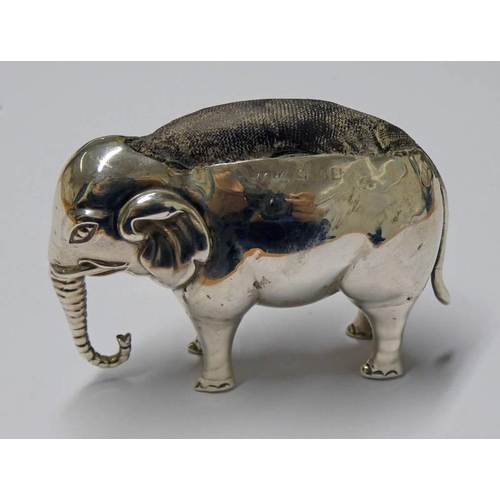 24 - LARGE SILVER ELEPHANT PIN CUSHION BIRMINGHAM 1907 - 5CM TALL