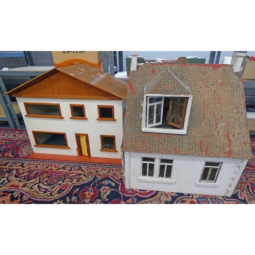 2408 - TWO WOODEN DOLLS HOUSES WITH PAINTED DECORATION