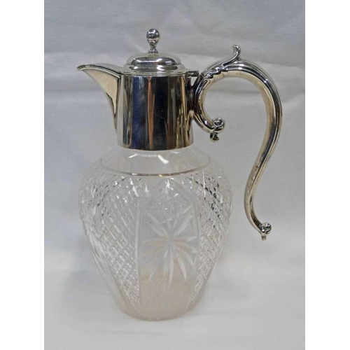 250 - SILVER MOUNTED CUT GLASS CLARET JUG BY BARKER BROS. BIRMINGHAM 1903 - 22CM TALL