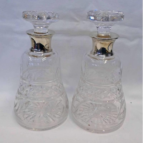 251 - PAIR OF SILVER MOUNTED CUT GLASS DECANTERS, BIRMINGHAM 1951  - 22 CM TALL