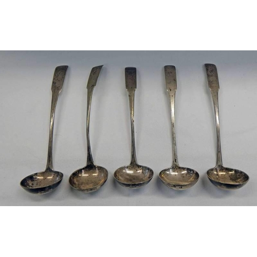 252 - SET 5 SCOTTISH PROVINCIAL SILVER TODDY LADLES POSSIBLY JOHN GLENNY, MONTROSE, CIRCA 1800