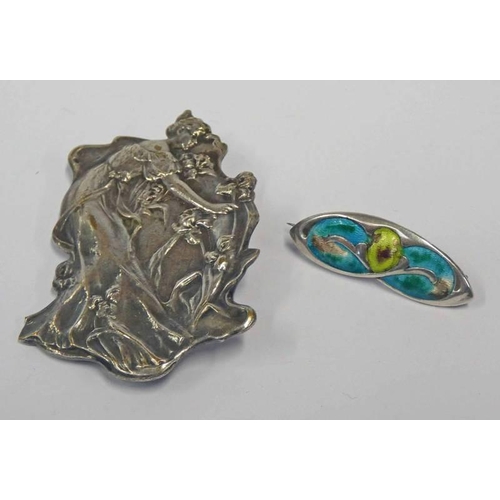 257 - ART NOUVEAU FIGURAL BROOCH & AN ART NOUVEAU SILVER & ENAMEL BROOCH BY TREVITT & SONS CHESTER 1909