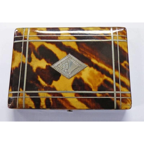 270 - VICTORIAN SILVER INLAID TORTOISESHELL CARD CASE - 10.7 CM LONG