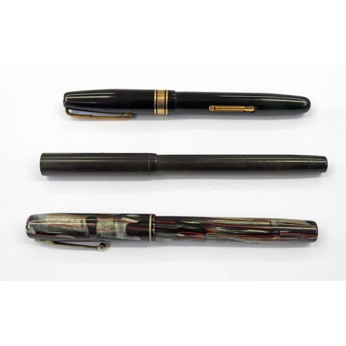 273 - 3 WATERMANS FOUNTAIN PENS: W5 MODEL, ANOTHER WITH RED & BLACK MARBLED BODY & 1 OTHER ALL 14CT GOLD N... 