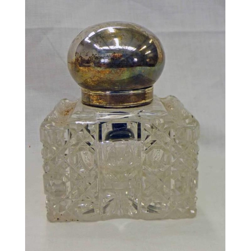 292 - SILVER TOPPED CUT GLASS INKWELL BY SAMSON MORDAN & CO. LONDON 1897