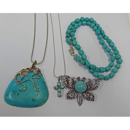 297 - 925 SILVER MOUNTED TURQUOISE PENDANT, TURQUOISE NECKLACE, ETC