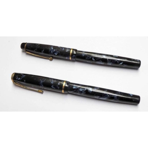 301 - 2 WYVERN BLUE MARBLED FOUNTAIN PENS WITH 14K GOLD NIBS