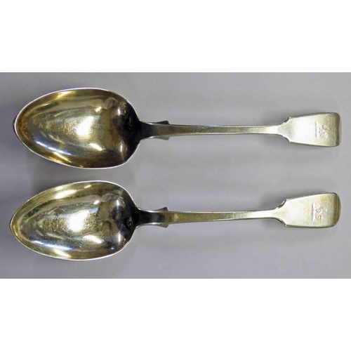 303 - PAIR OF FIDDLE PATTERN TABLE SPOONS, LONDON 1858/59 BY WILLIAM SMILY - TOTAL WEIGHT 5OZ