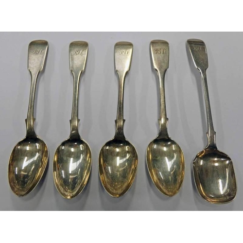 339 - SET OF 4 SCOTTISH PROVINCIAL SILVER TEASPOON & SUGAR SHOVEL BY GEORGE SANGSTER, ABERDEEN 1855 - TOTA... 