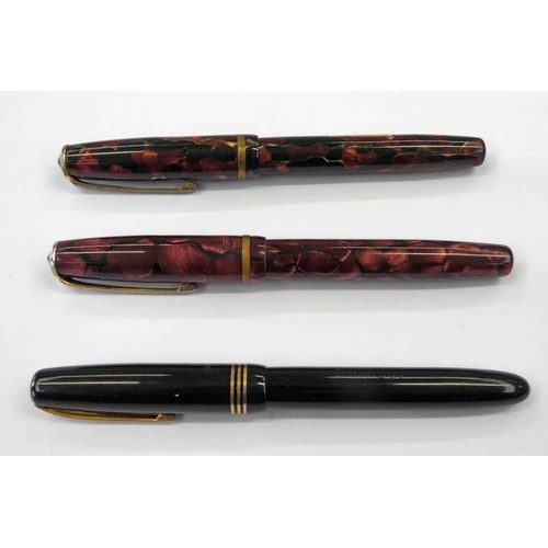 341 - 2 BURNHAM B48 RED & BLACK MARBLED FOUNTAIN PENS & 1 OTHER BURNHAM FOUNTAIN PEN