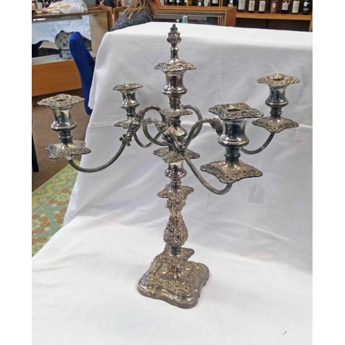 344 - 19TH CENTURY SILVER PLATED 5-BRANCH CANDELABRA - 49CM TALL